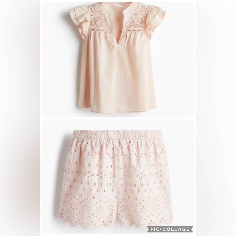 Pink Cotton Eyelet Embroidered Top & Shorts Bundle Set